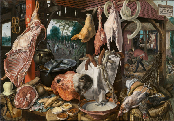A Meat Stall with the Holy Family Giving Alms The Butchers Stall 1551