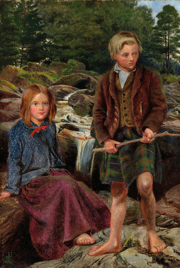 Two Highland children by a Scottish stream 1856 7