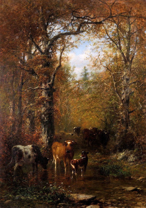 Cattle by a Stream in a Wooded Landscape 1885