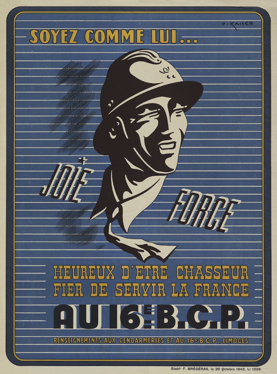 Affiche De Recrutement De Larmée De Vichy  16e Bcp Joie Force 1940 1942