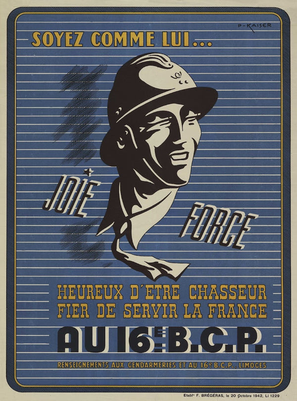 Affiche De Recrutement De Larmée De Vichy  16e Bcp Joie Force 1940 1942