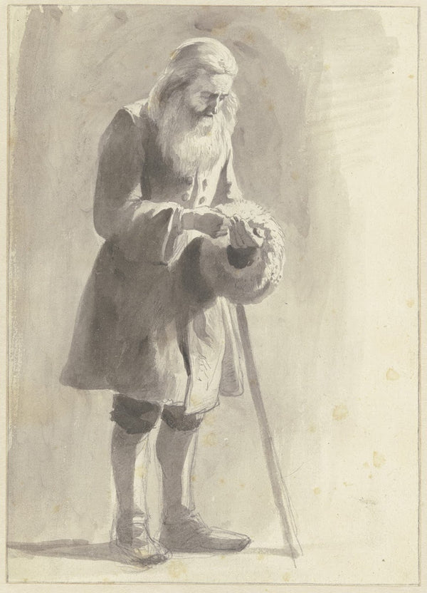 Alter Bettler mit Muff Geld zählend 1780