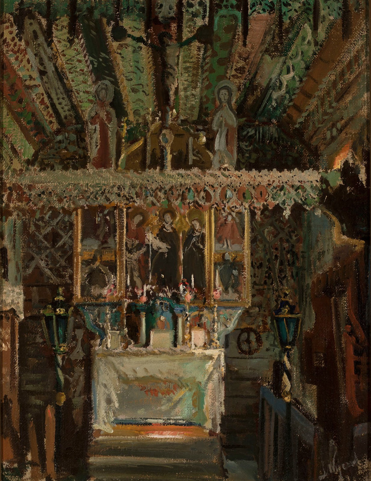 Interior of the church in Dębno circa 1902