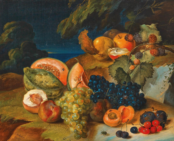 Still life with melons grapes peach and cherries 1850