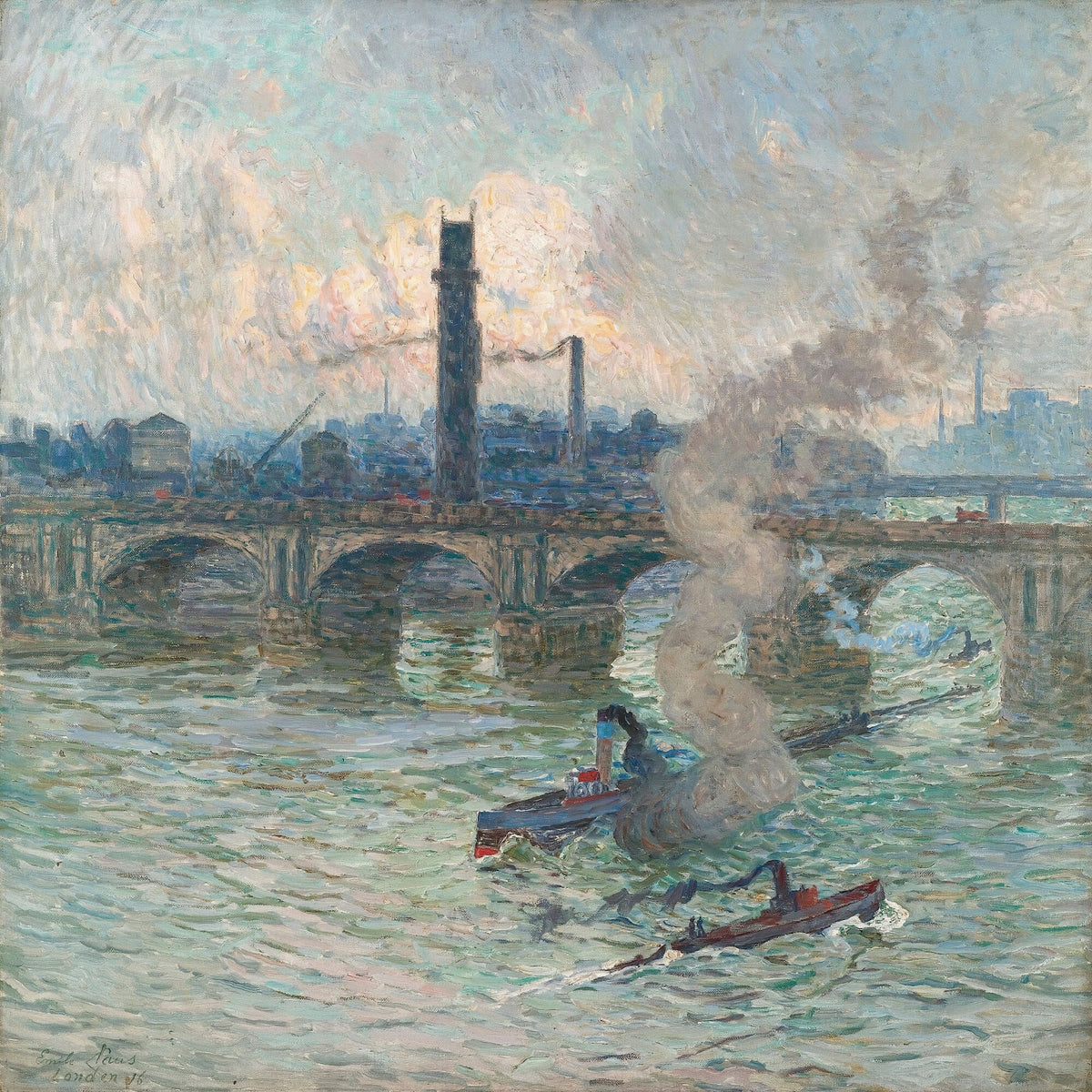 Brume vapeur et fumée sur la Tamise 1916