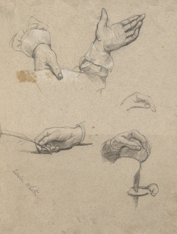 Study of hands sketch for Signing of the Compact in the Cabin of theMayflower