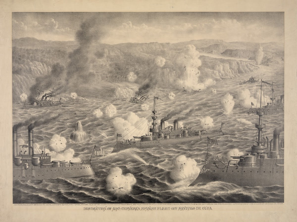 Destruction of Admiral Cerveras Spanish fleet off Santiago de Cube 1898