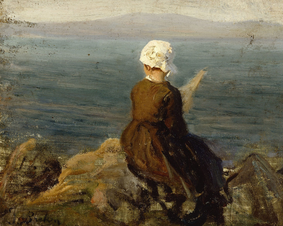 Fileuse sur les rochers à Douarnenez 1870