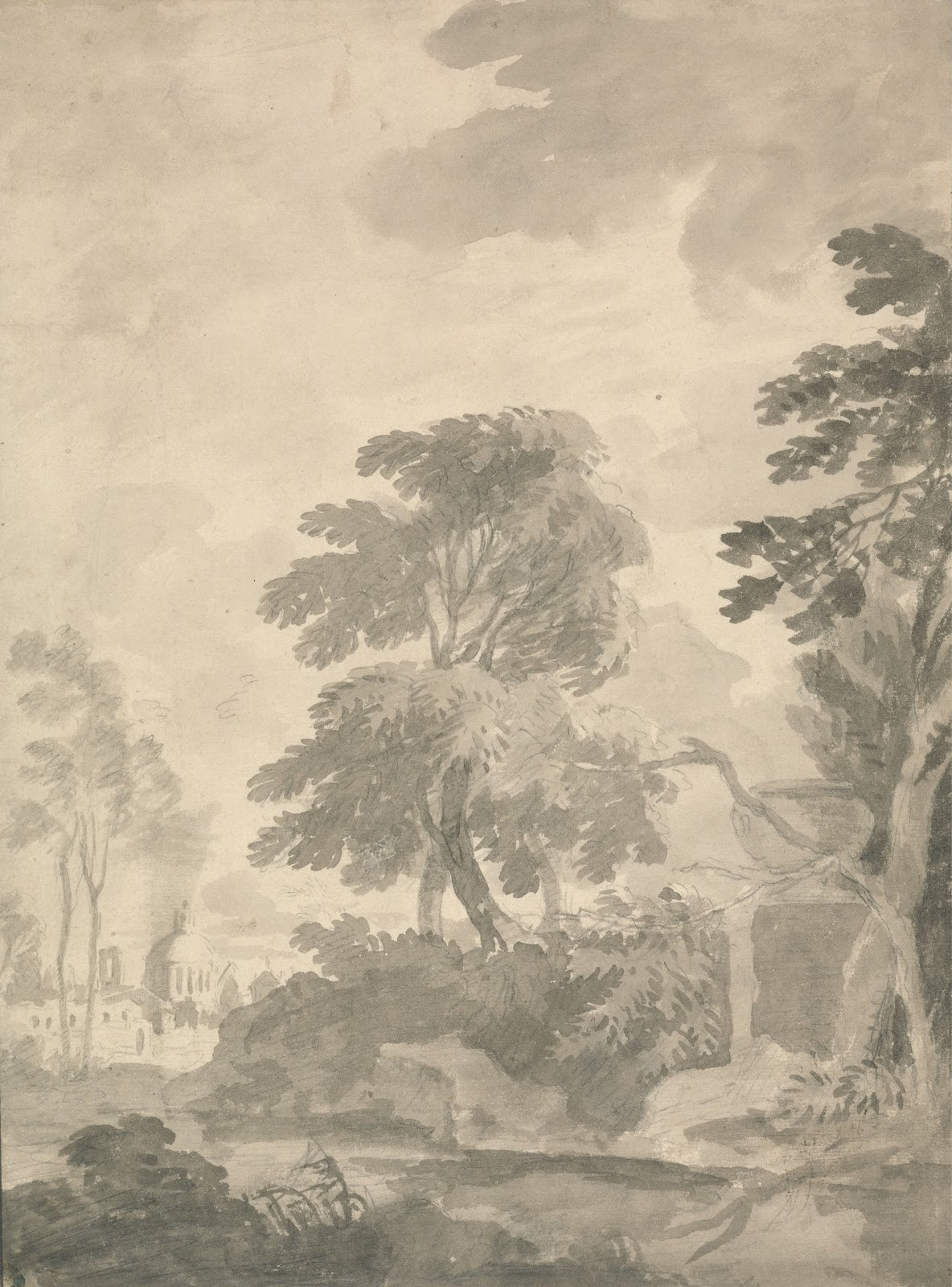Landscape Trees and a Distant View of Rome