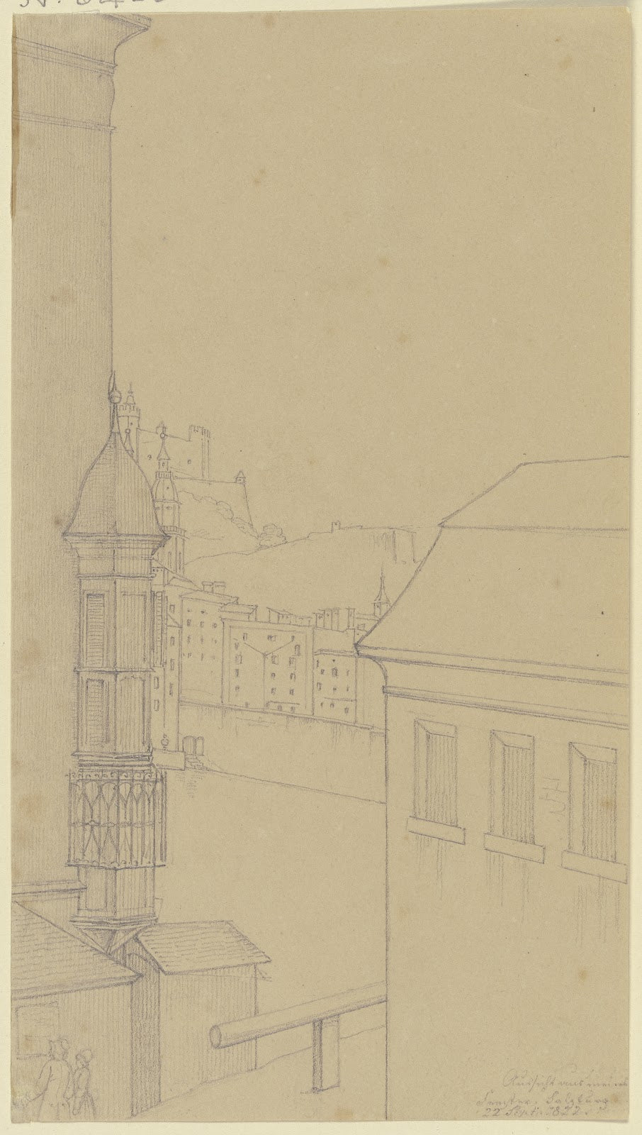 Aussicht aus dem Fenster der Unterkunft des Künstlers auf Salzburg 1822