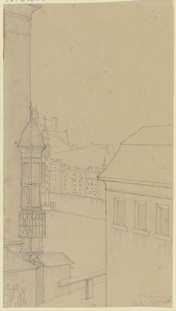Aussicht aus dem Fenster der Unterkunft des Künstlers auf Salzburg 1822