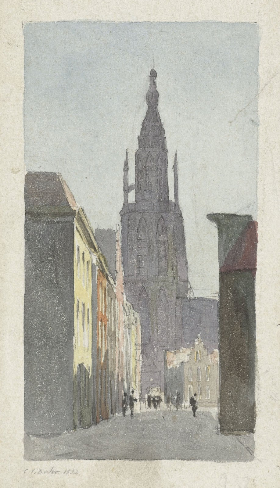 Straatgezicht met doorkijk op de Grote Kerk te Breda 1832