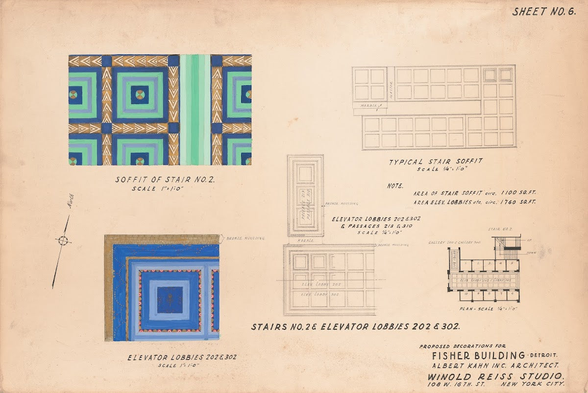 Proposed decorations for Fisher Building Detroit Soffit of stair no 2 Elevator l