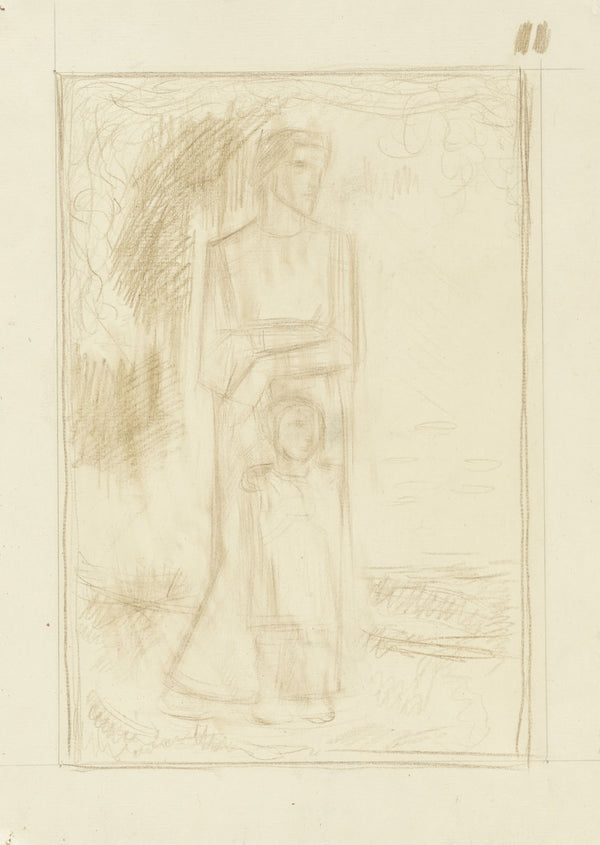 Staande vrouw en kind in een landschap 1878   1938