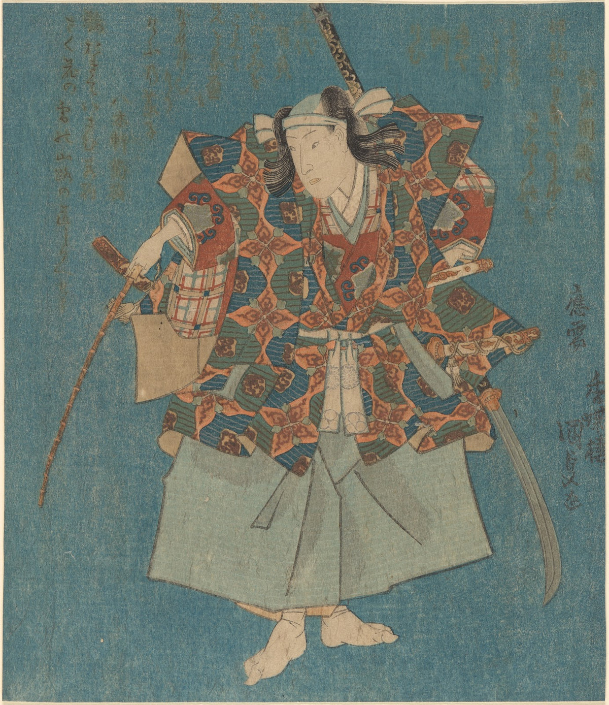 Warrior in Fine Green Blue Red Yellow and Silver ca 18331843