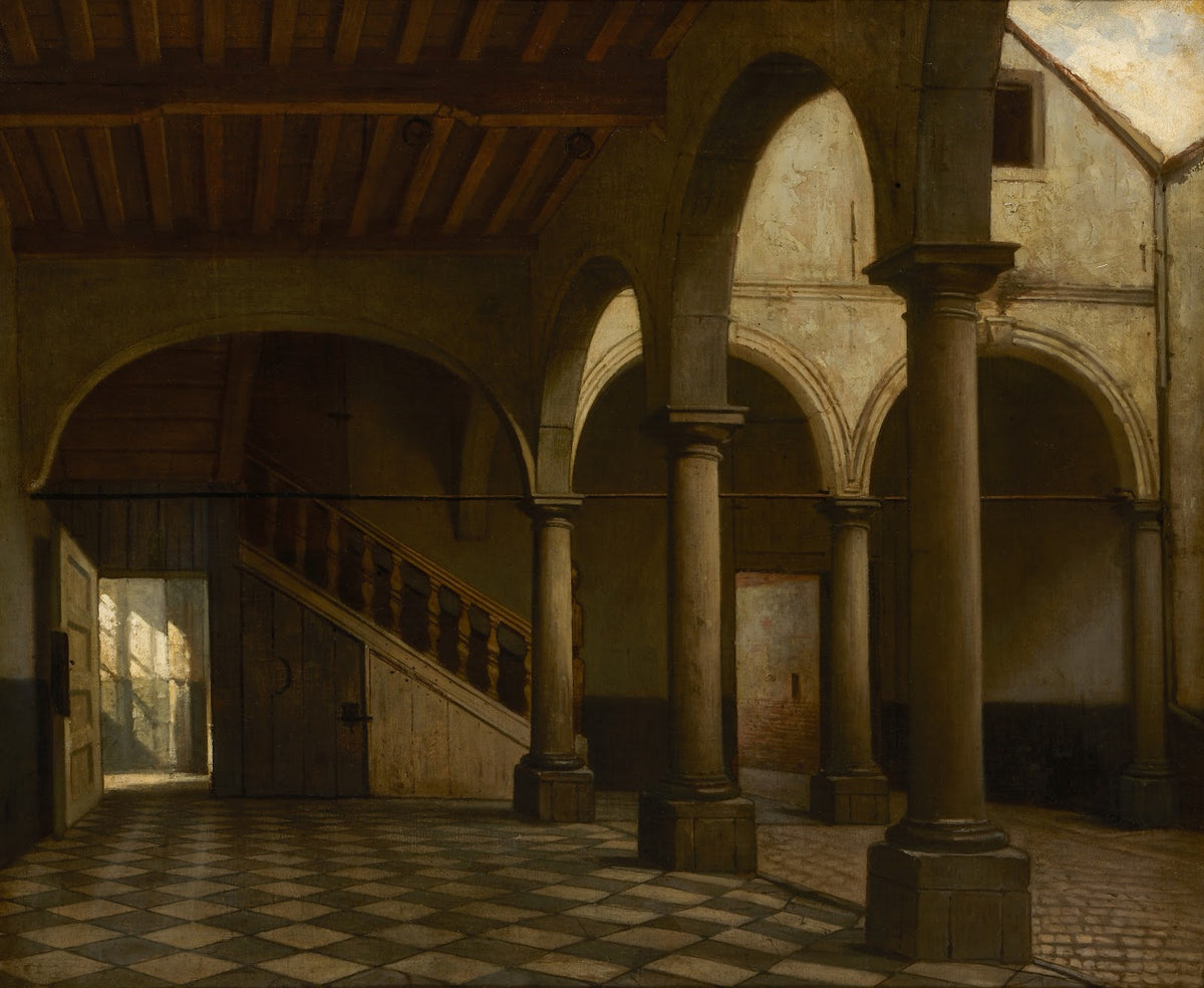 Binnenkoer van een herenhuis met zuilengalerij 1850