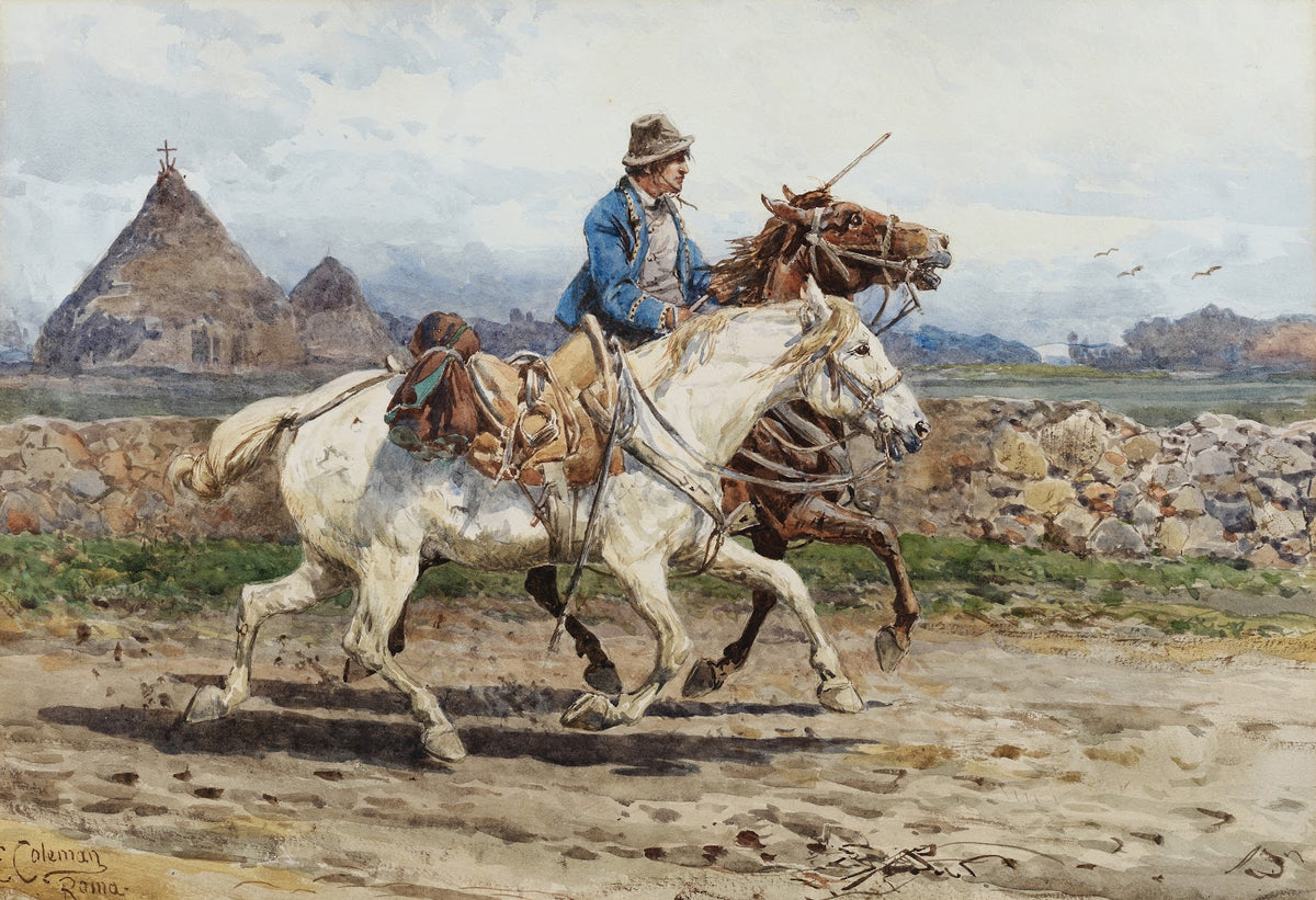 Buttero riding in the Roman Campagna