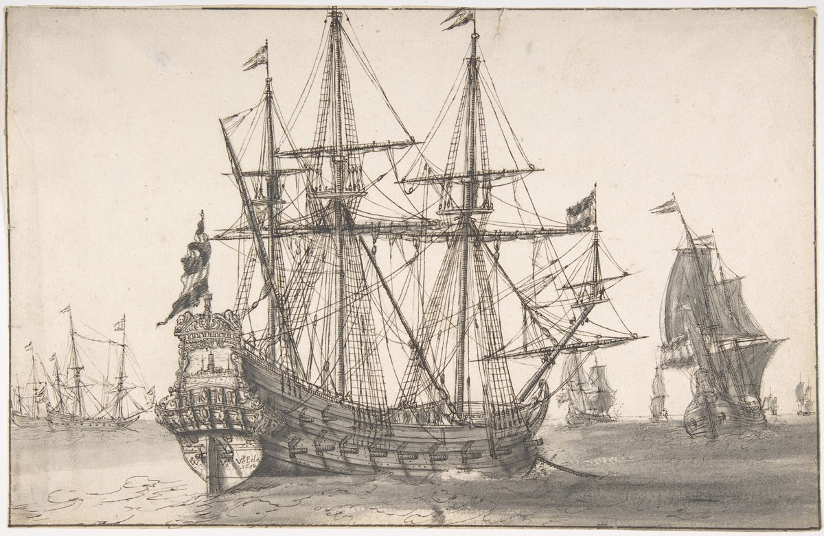 Dutch Men Of War At Anchor 17th century
