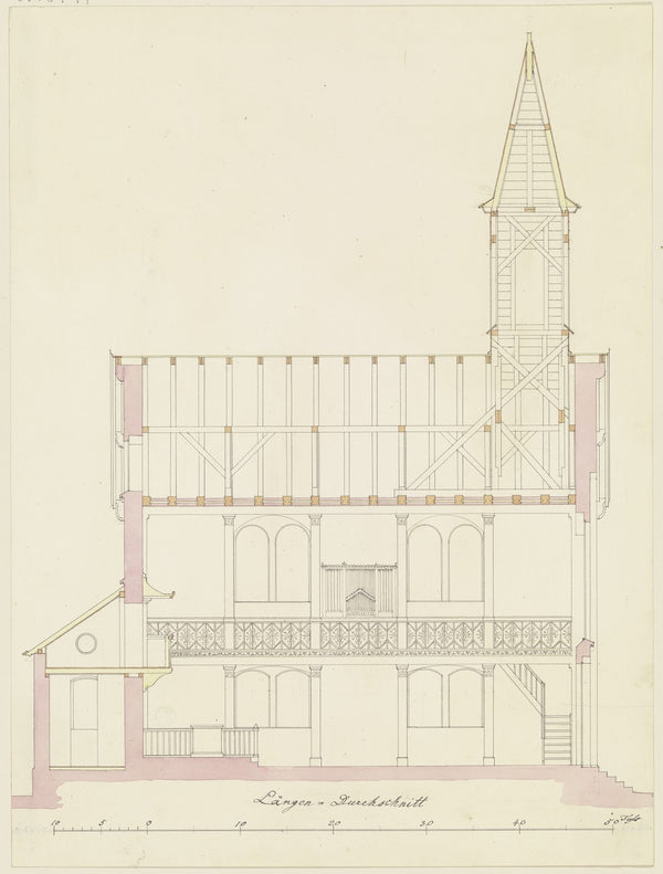 Längsschnitt durch eine Kirche für die Gemeinde Friedrichsdorf 1825