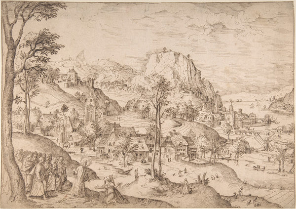 Panoramic Mountainous Estuary Landscape with Christ and the Woman of Canaan mid