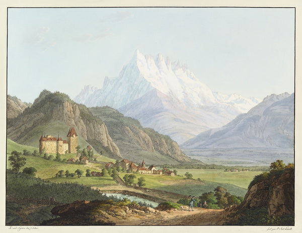 Vue de la Dent du Midi et du Château de Lanex