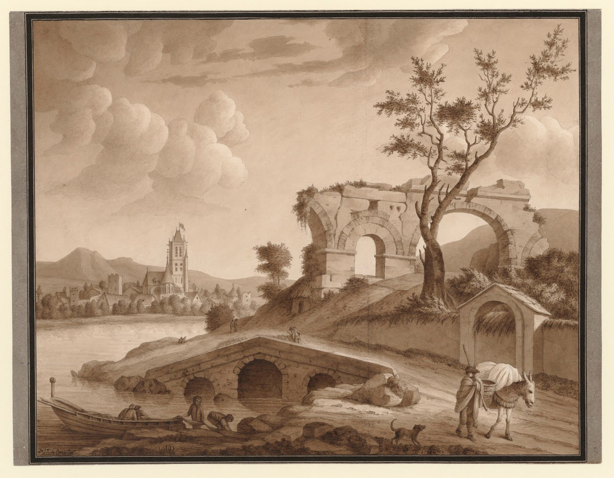 Vue dun paysage avec pont en ruine 1777 1825