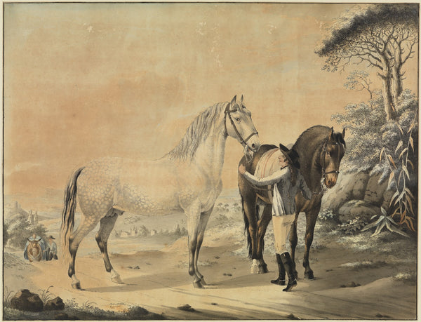 Stallknecht mit Schimmel und Rappen
