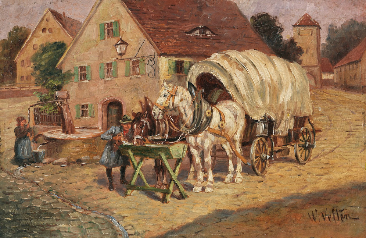 Fuhrwerk am Dorfbrunnen Ca 1900 1920