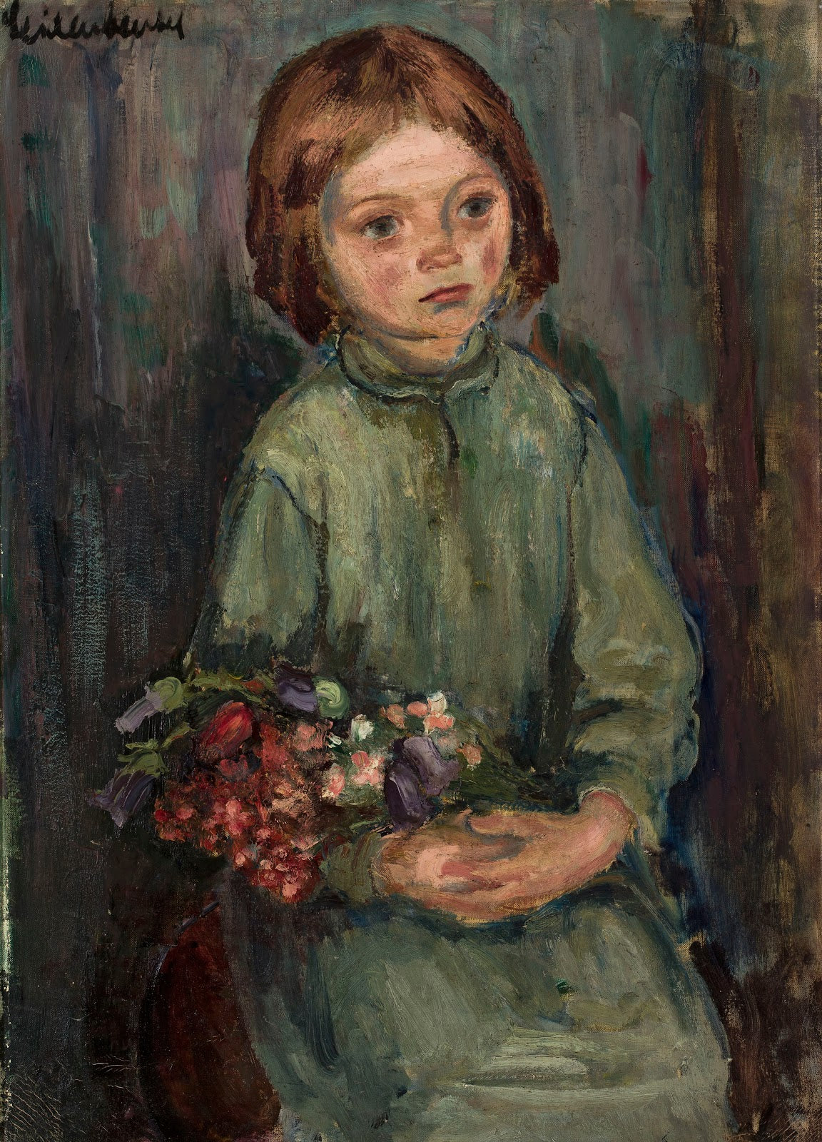Portrait of a little girl with flowers