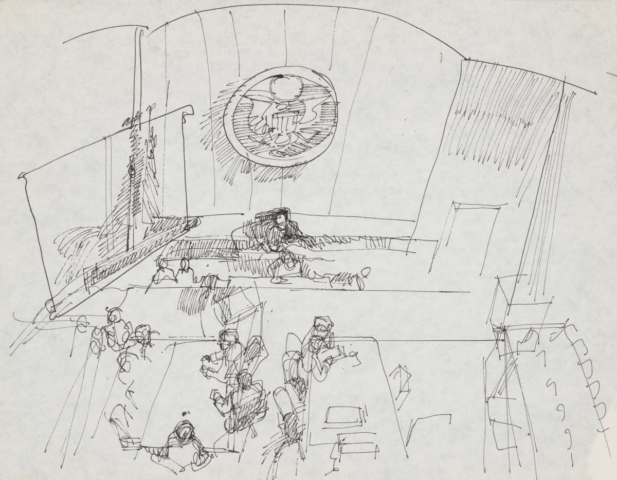 Overhead view of courtroom for the Patty Hearst trial San Francisco California 1