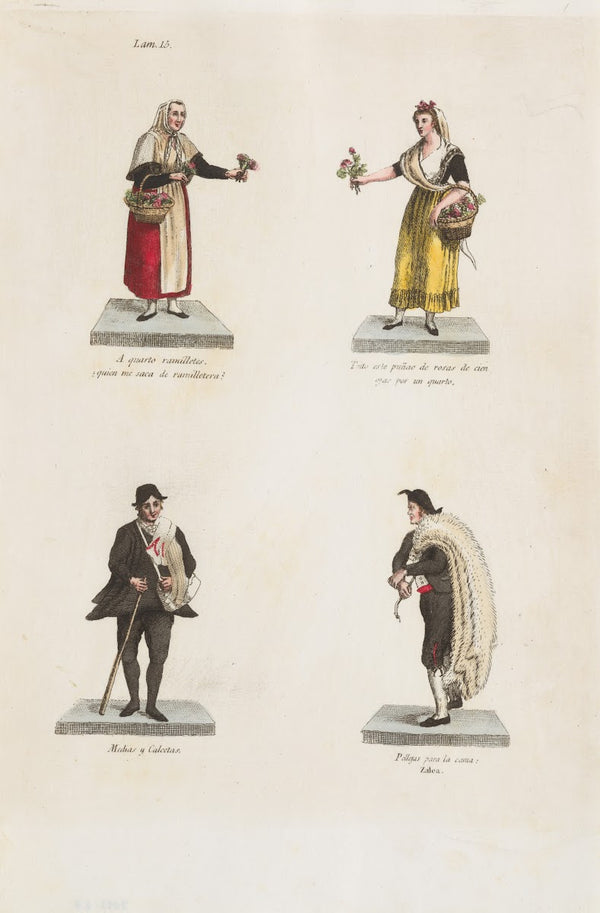 Plate 15 four street vendors from Madrid selling flowers socks and skins 1809181