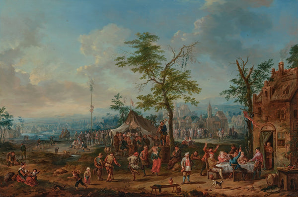 A village festival with figures dancing and playing games a wedding ceremony bey