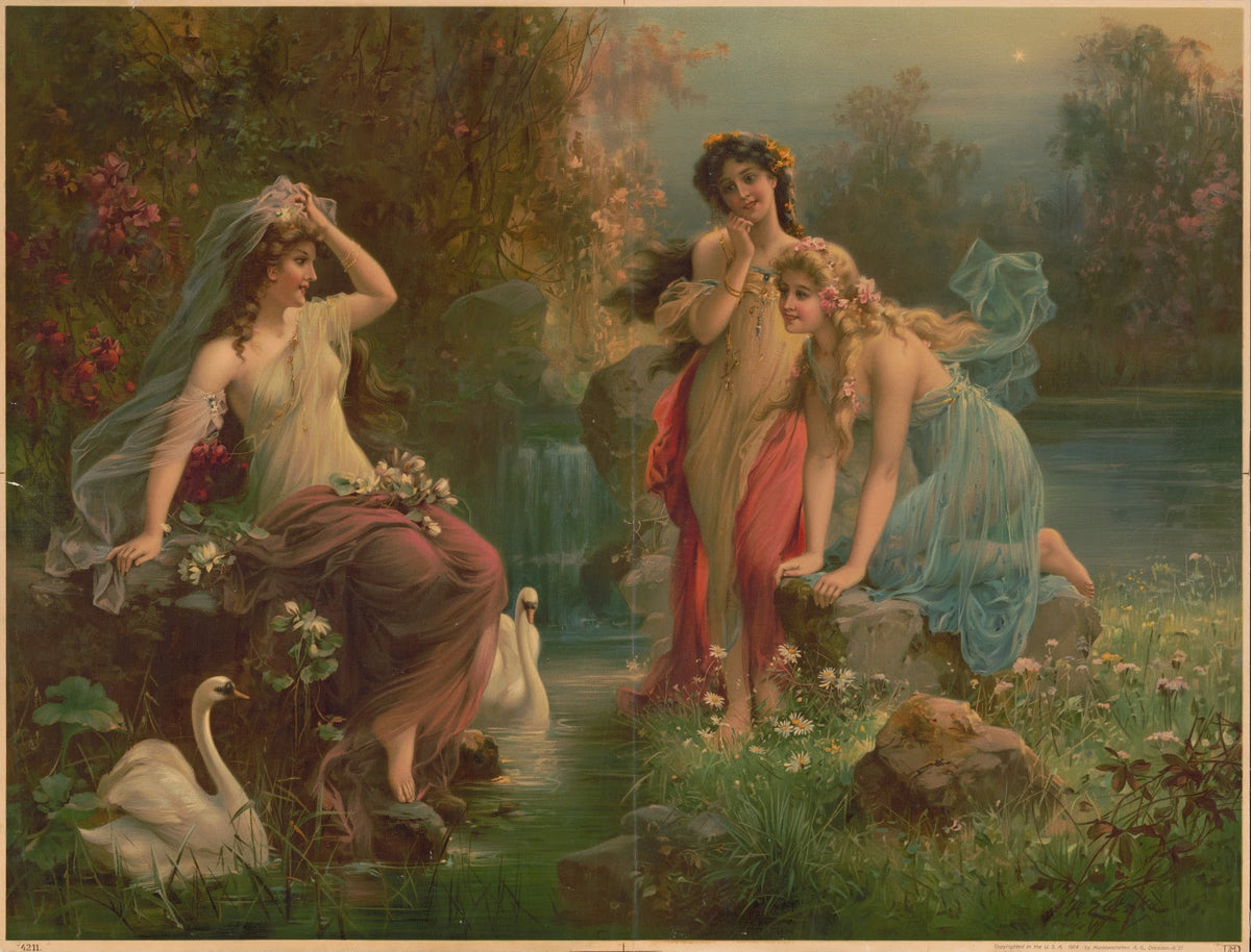 Three nymphs with swans 1914