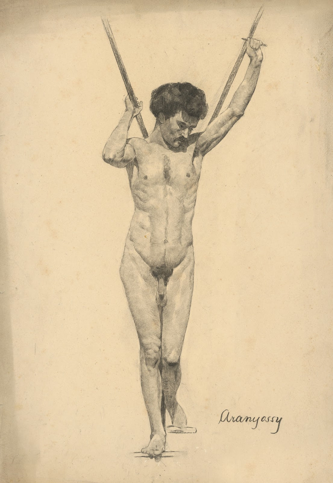 Štúdia aktu muža so zdvihnutými rukami 18881893