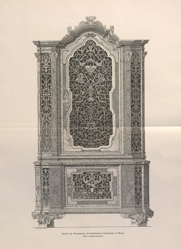 Schrank aus Braunschweig mit durchbrochenen Verzierungen in Bronze 1888