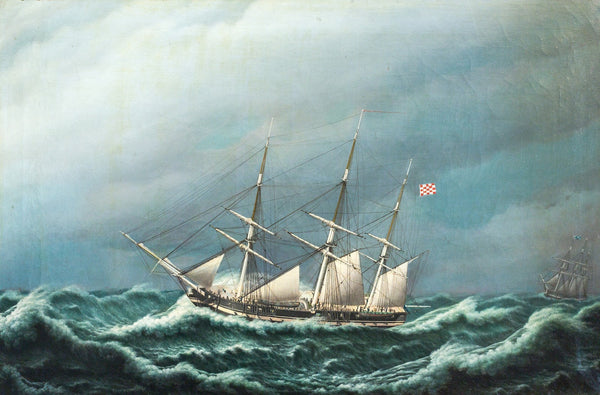 To danske fregatter i en storm signalerer med hinanden 1833
