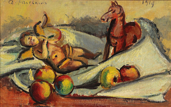 Stillleben mit Äpfeln Putto und Pferdchen 1919