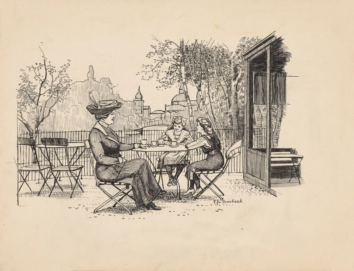 Vrouw en twee meisjes op een terras 1892   1947