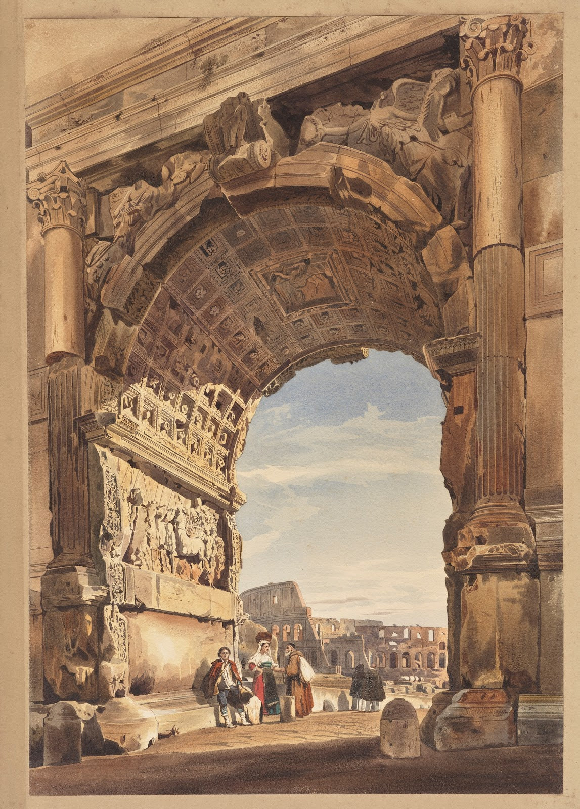 The Arch of Titus looking through to the Colosseum Rome 1841