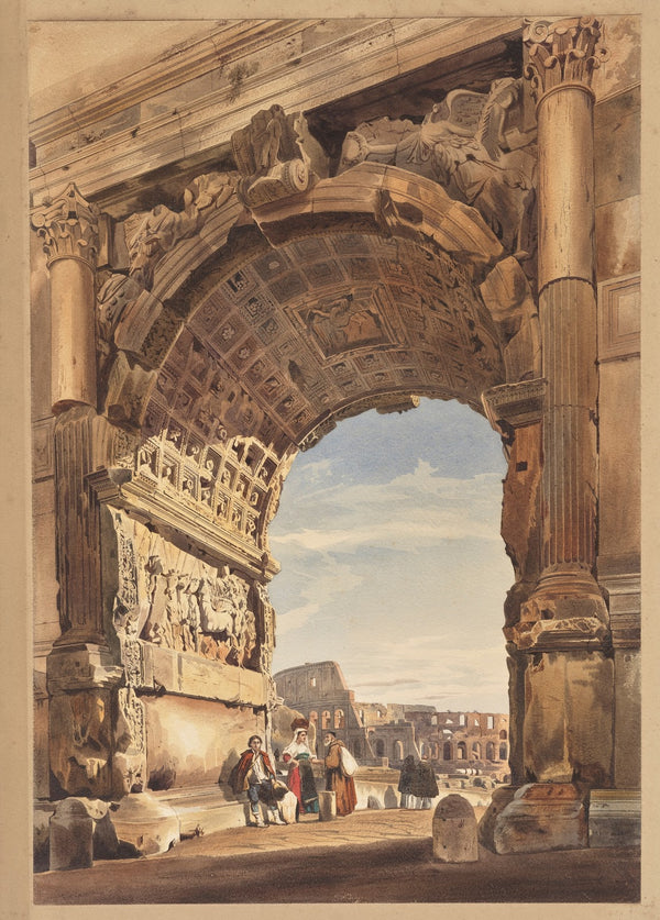 The Arch of Titus looking through to the Colosseum Rome 1841