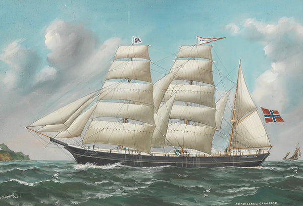 Norwegische Bark Brazilian of Grimstad vor der Küste 1900