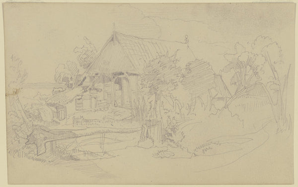 Bauernkate hinter Schlagbaum ca 1853