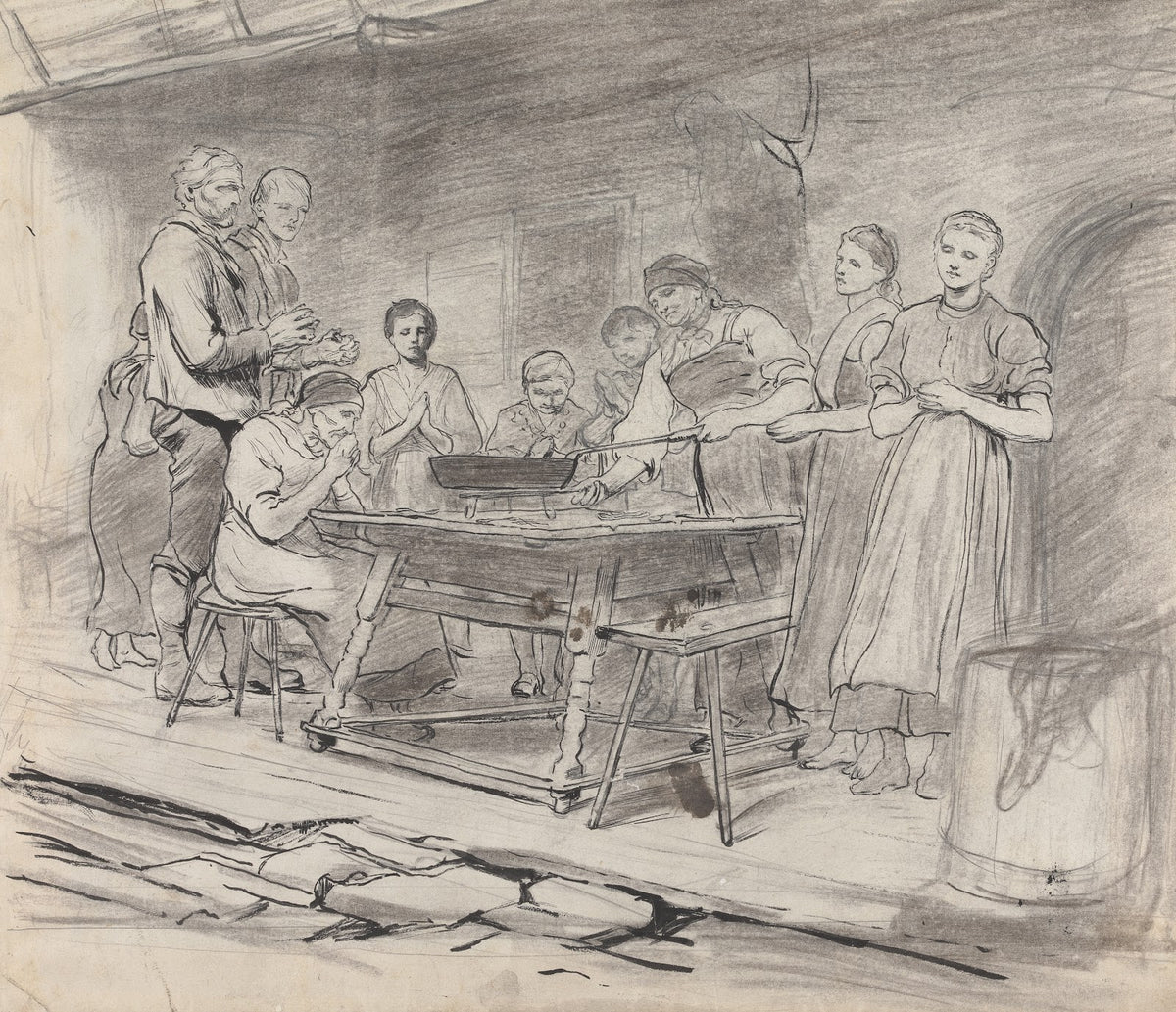 Study of Women and Men Saying Grace Before a Meal