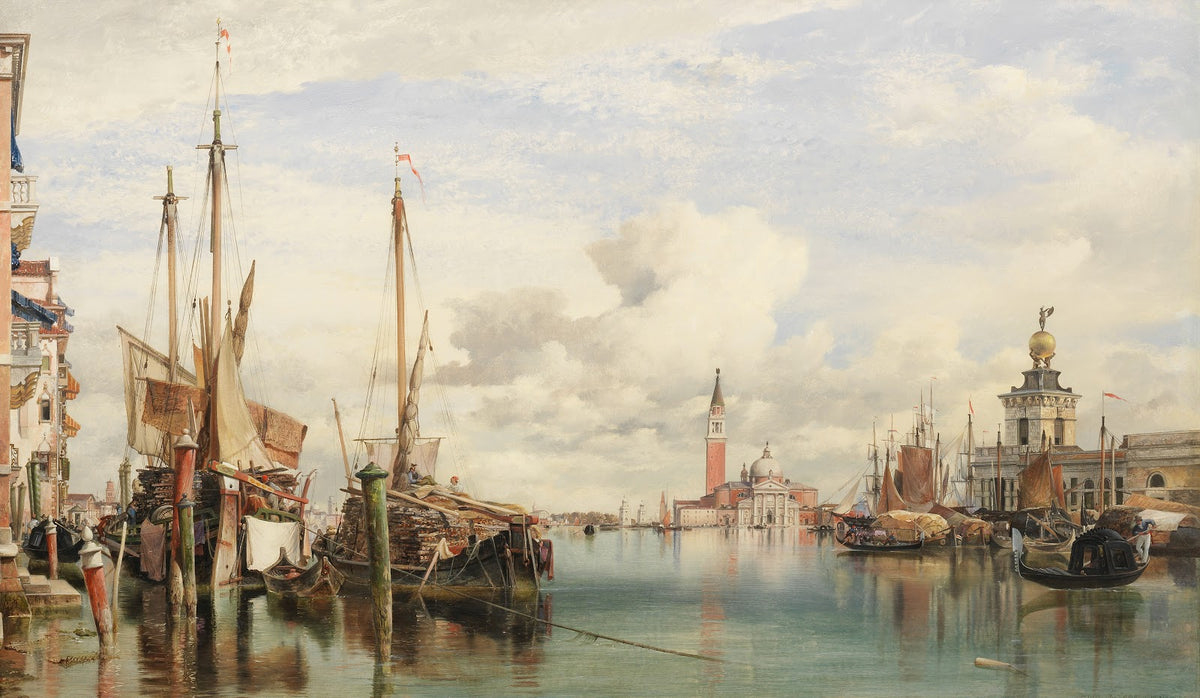 Trabaccoli carrying wood San Giorgio Maggiore and the Dogana beyond 1859