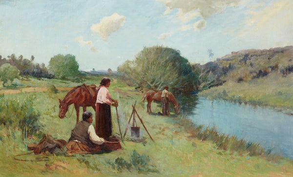 Maoris on a river bank 1912