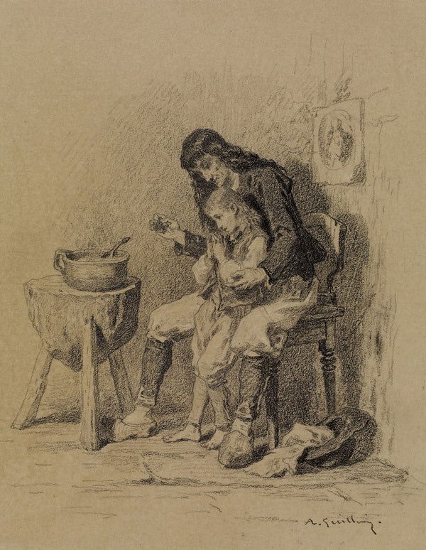 Interior Man Teaching Boy to Pray ca 1840