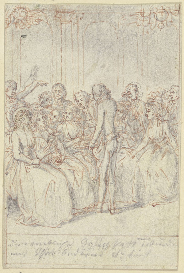 Eine Gruppe sitzender Damen einige halten Tassen in den Händen ca 1795