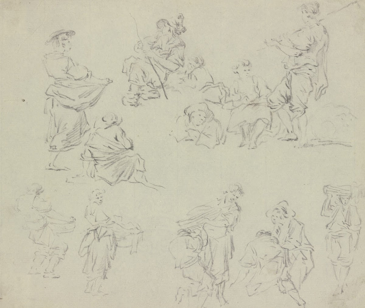 Skizzenblatt mit ländlichen Figuren