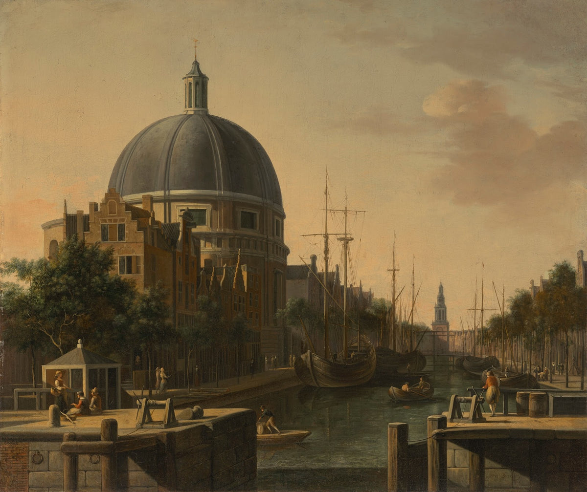Amsterdam a view from the Haarlemersluis on the Singel with the Round Lutheran C