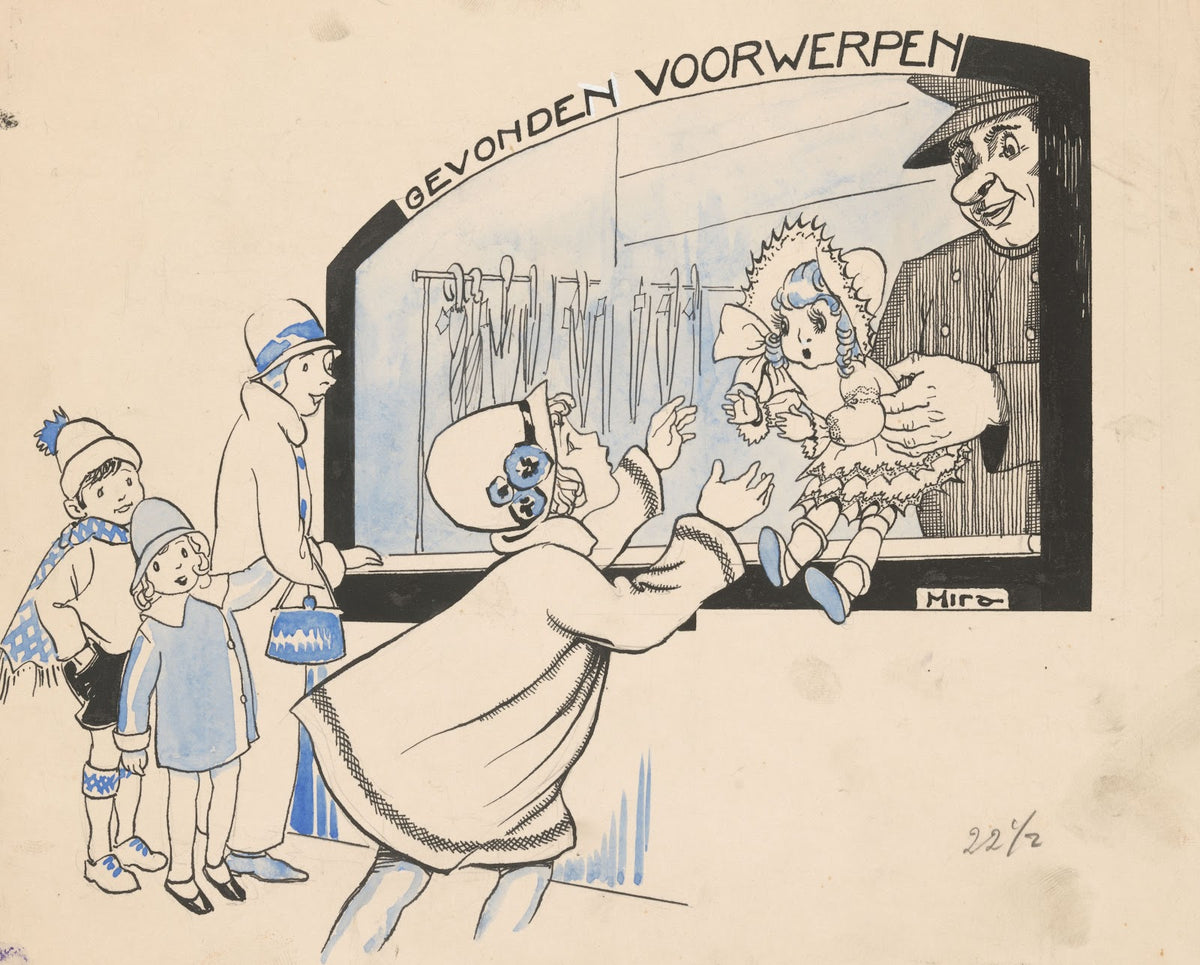 Meisje haalt pop op bij loket Gevonden Voorwerpen 1852   1905